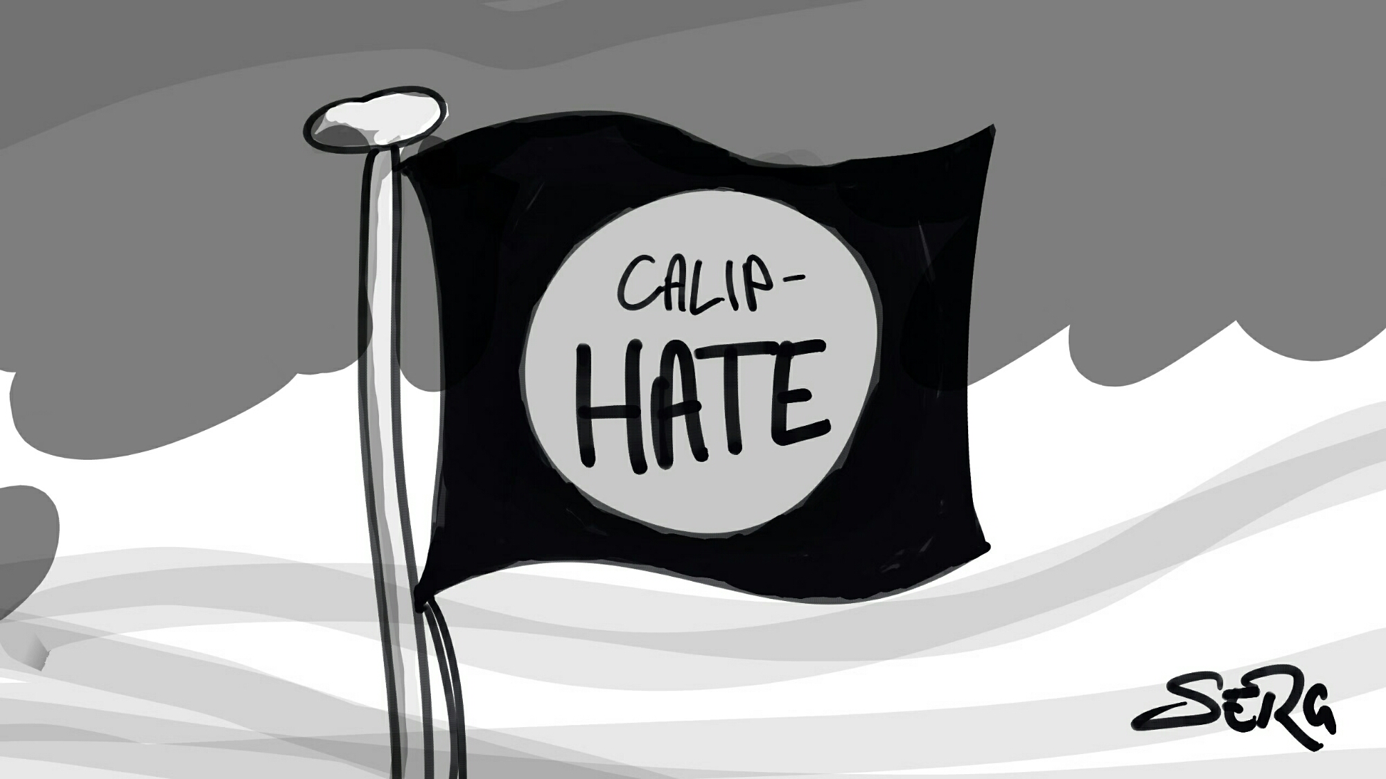 Flag of the ISIS caliphate, only broken so as to read "Calip-hate".